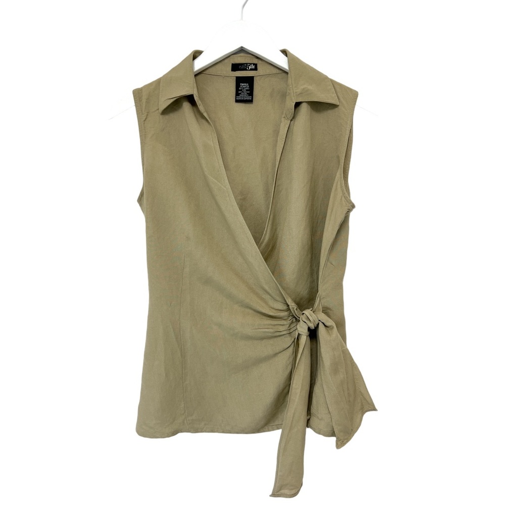 21 East 5th Linen Blend Top Wrap Front Khaki Size Small